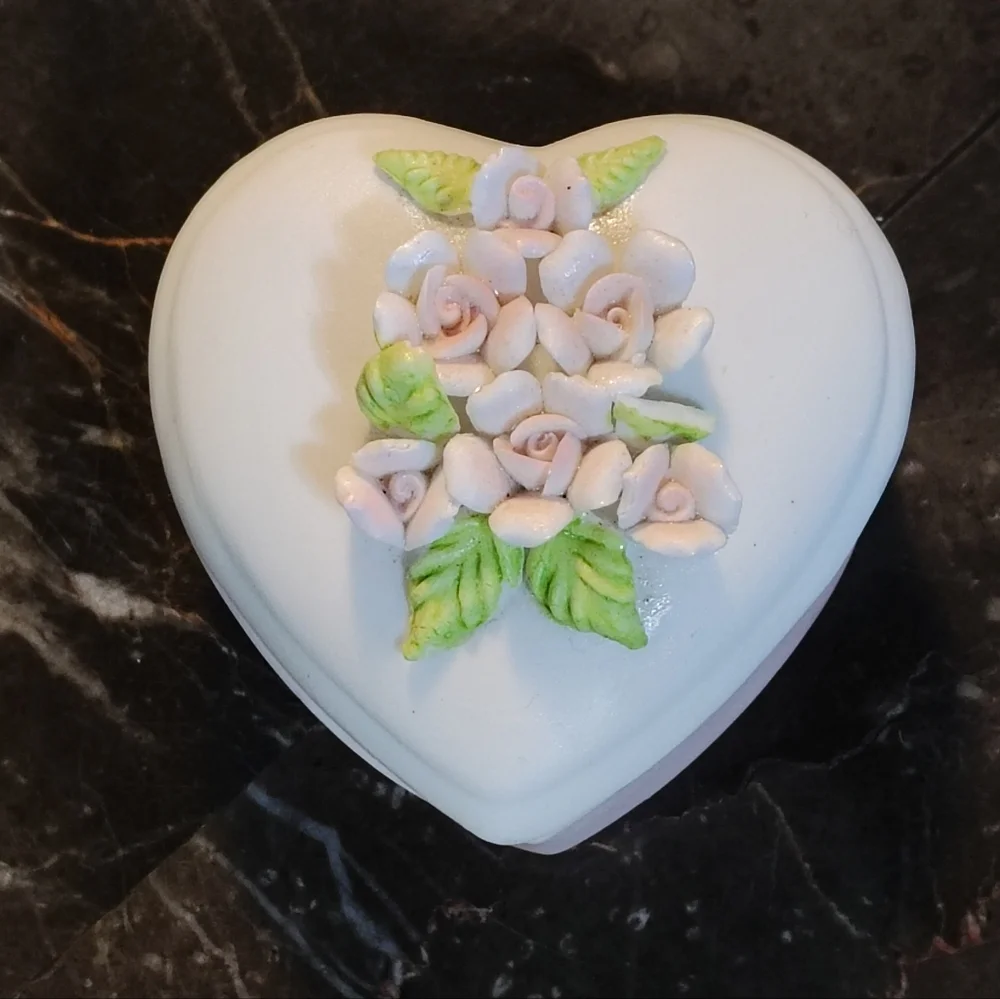 Vintage Lefton Heart Shaped Box Hand Painted Trinket Box